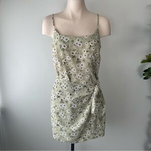 90s Vintage City Triangles Mini Sleeveless Wrap Dress Floral Light Green White